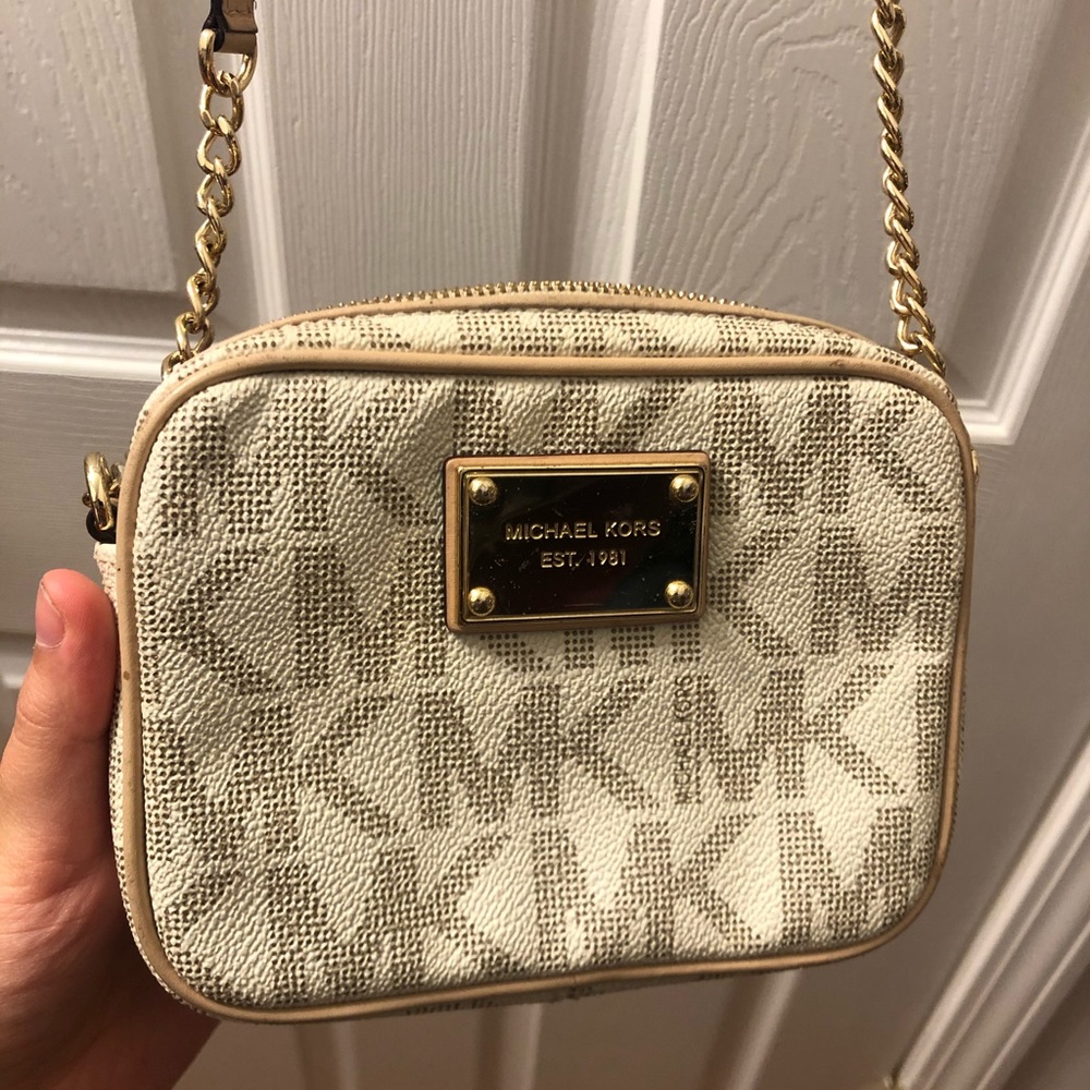 Michael Kors beige long chain purse/crossbody